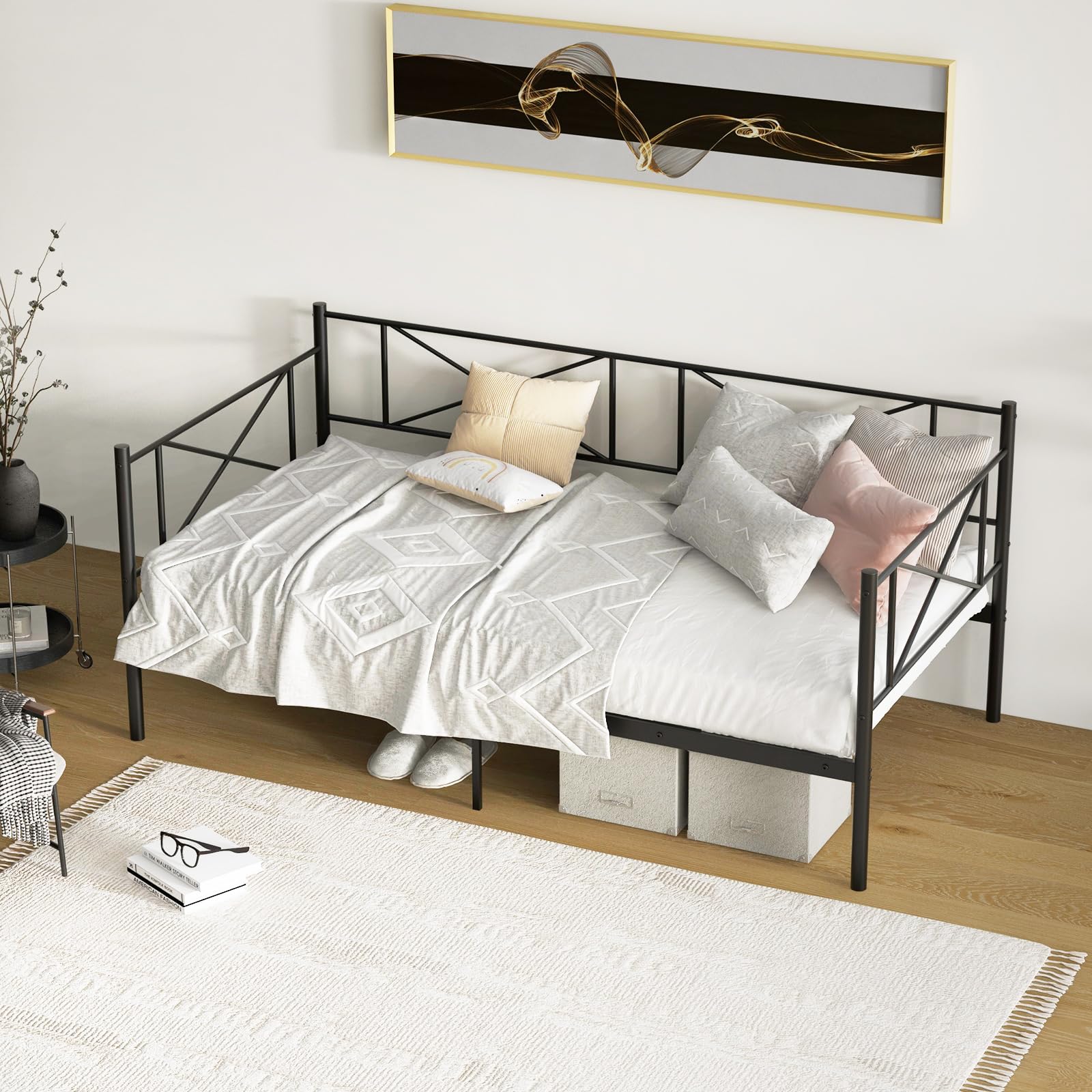 Twin Size Metal Daybed Frame Modern 2-in-1 Sofa Daybed