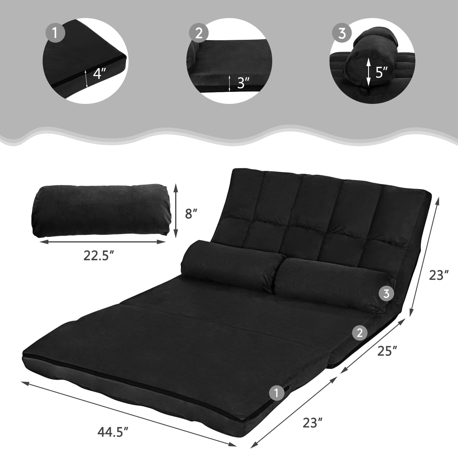 Various Colours Available 6-Position Adjustable Floor Sofa with 2 Pillows