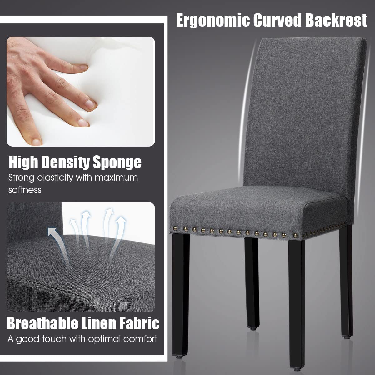 Upholstered Dining Chairs Set of 2, Fabric Side Chairs with Wood Legs, Soft Padded Seat