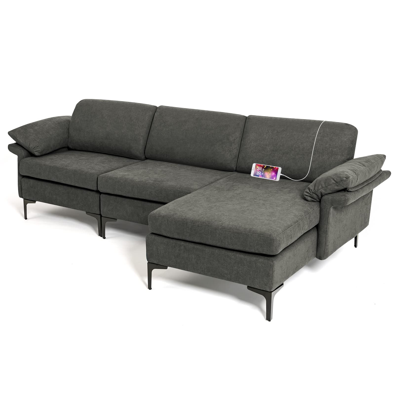 100.5 Inch Convertible L-Shaped Sectional Sofa Couch, 3-Seat Sofa with Reversible Chaise Lounge