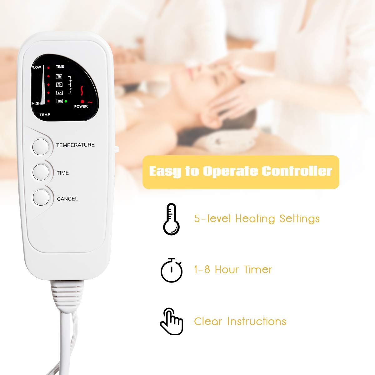 Massage Table Warmer, Heated Mattress Pad with 5 Heat Settings, 12 Ft Cord and Overheat Protection