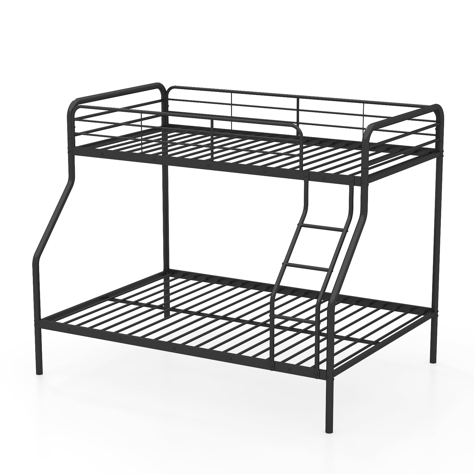 Twin Over Full Metal Bunk Bed with Inclined Ladder, Safety Guardrail
