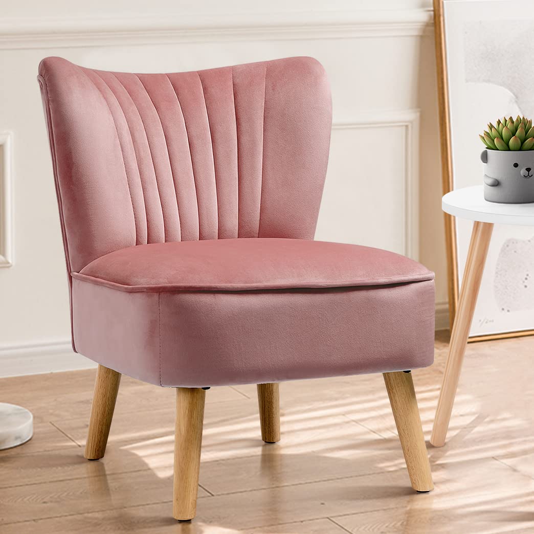 Upholstered Armless Accent Chair w/Rubber Wood Legs & Thick Sponge Seat