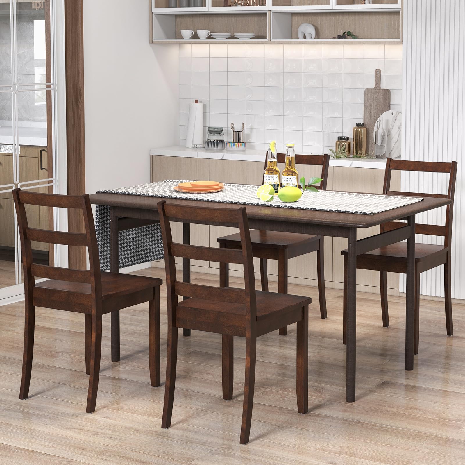 Wood Dining Chairs Set of 2/4 with Solid Rubber Wood Legs, Non-Slip Foot Pads