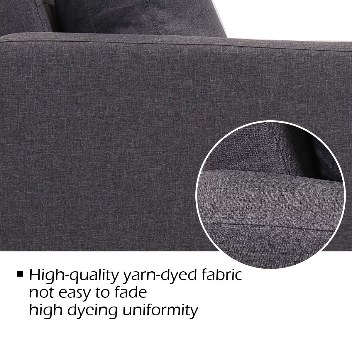 Modern Upholstered Fabric Accent Futon Sofa Bed w/Wood Leg and Armrest