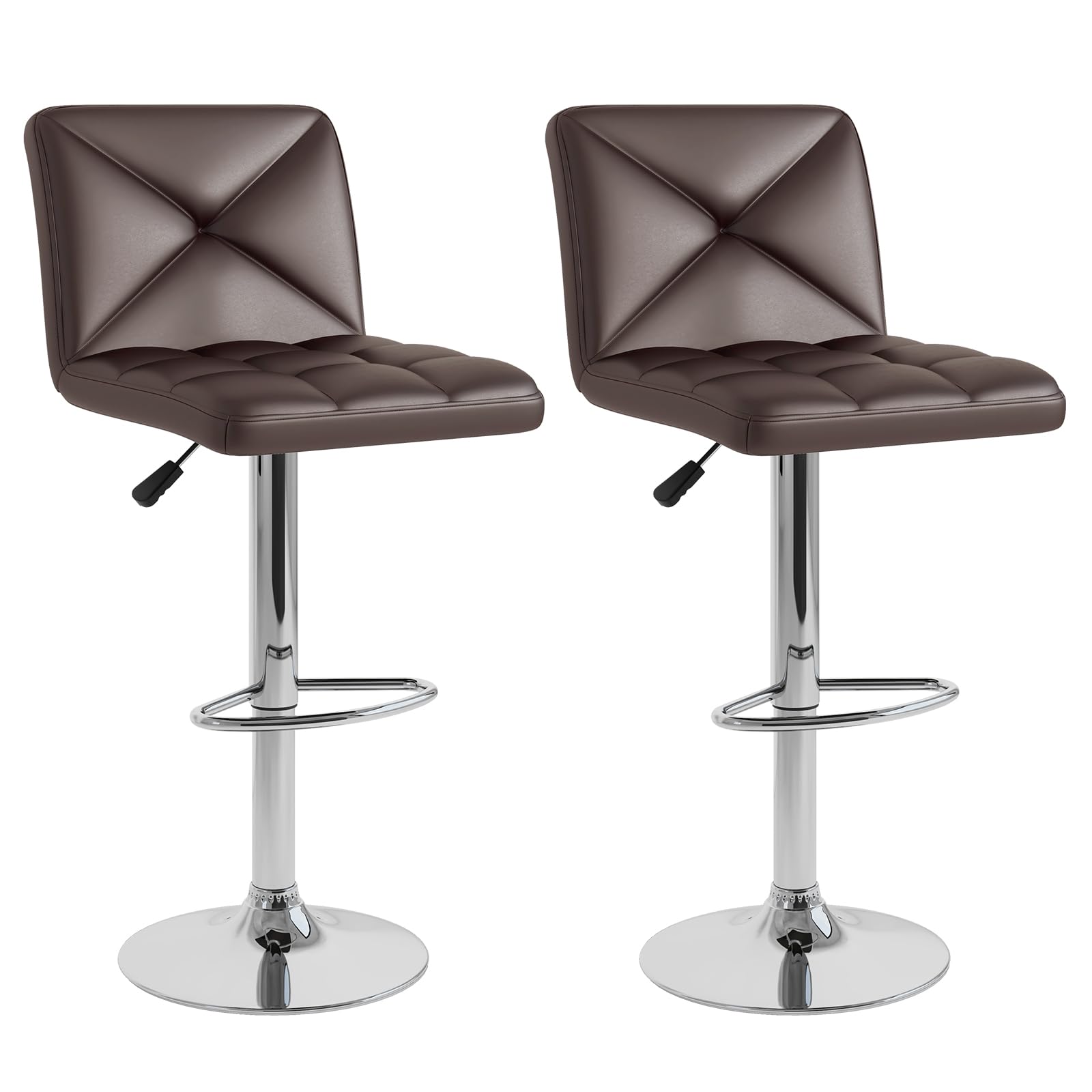 Bar Stools Set of 2/4, Modern PU Leather Swivel Counter Height Bar Stools with Back, Heavy-Duty Metal Base & Footrest
