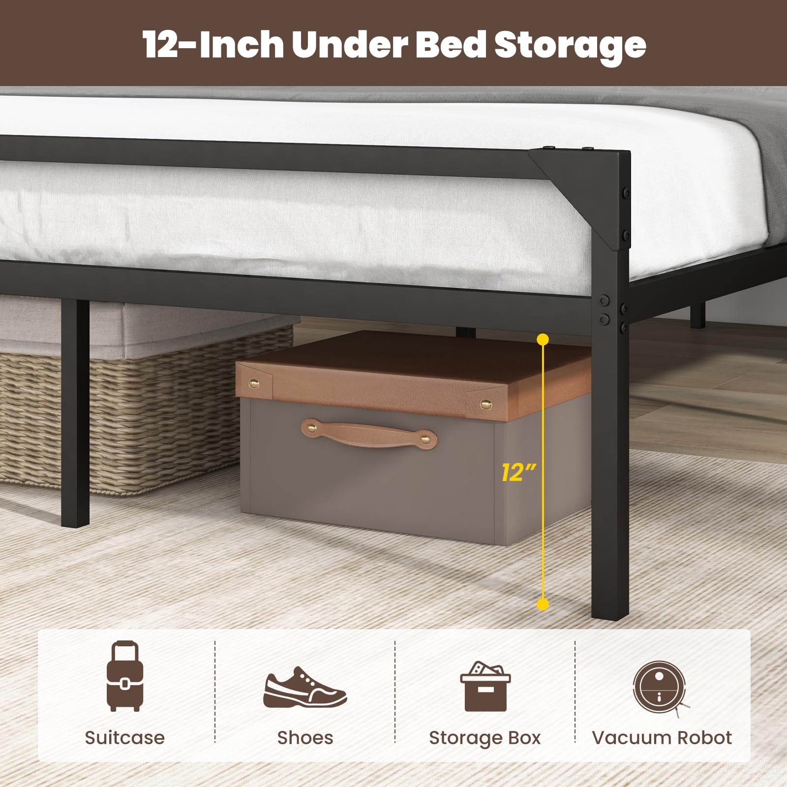 Metal Platform Bed Frame with Headboard