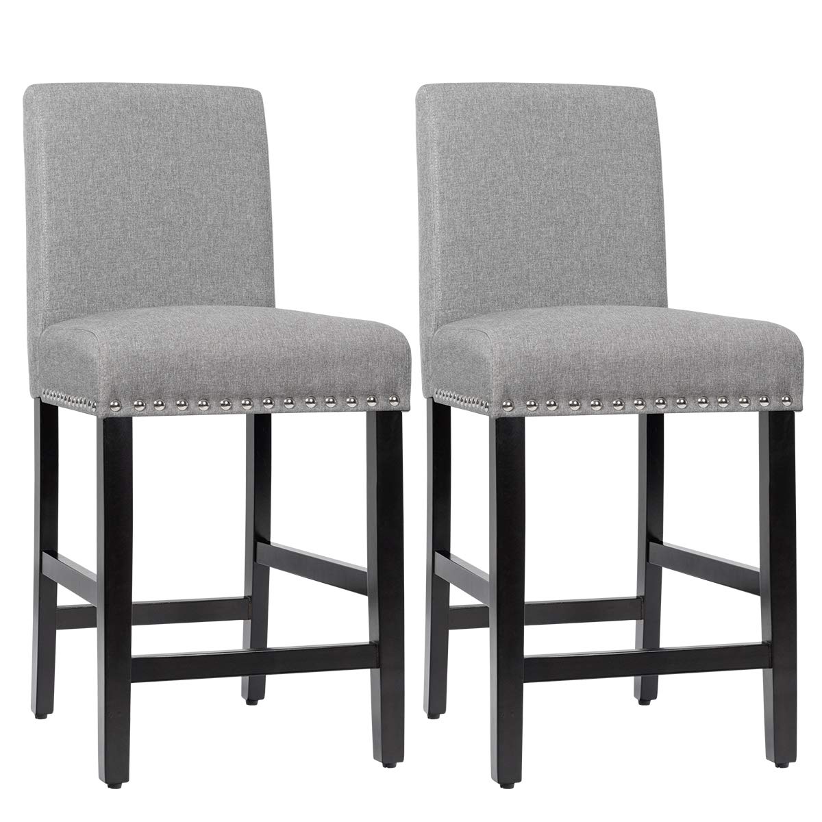 Bar Stools Set of 2/4, 25'' Counter Height Upholstered Bar Chairs w/ Rubber Wood Legs, Breathable Linen Fabric, Padded Seat & Backrest