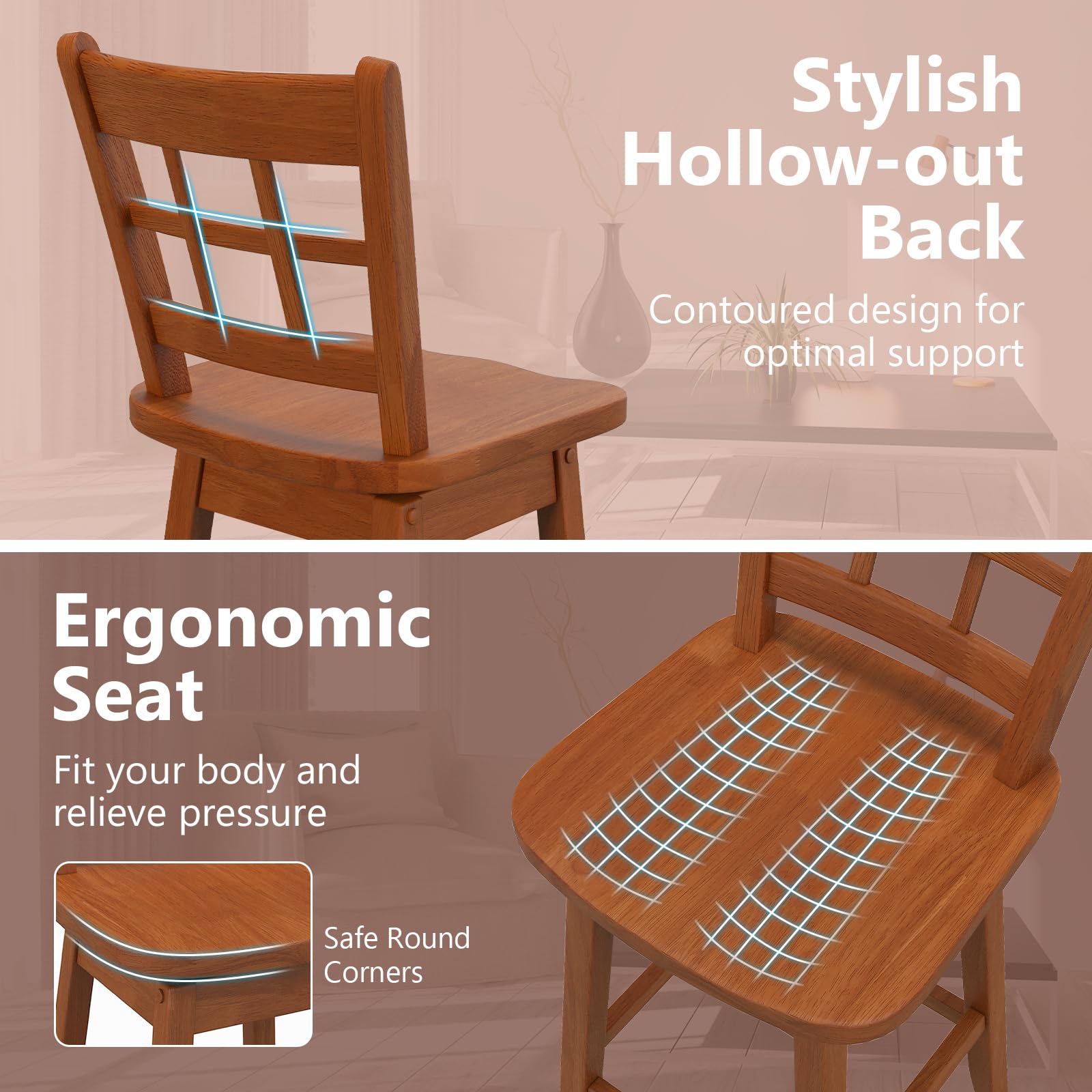 24.5" Bar Stools Set of 2/4, Farmhouse Swivel Barstools with 6-Grid Hollow Back & Ergonomic Contoured Seat, Footrest