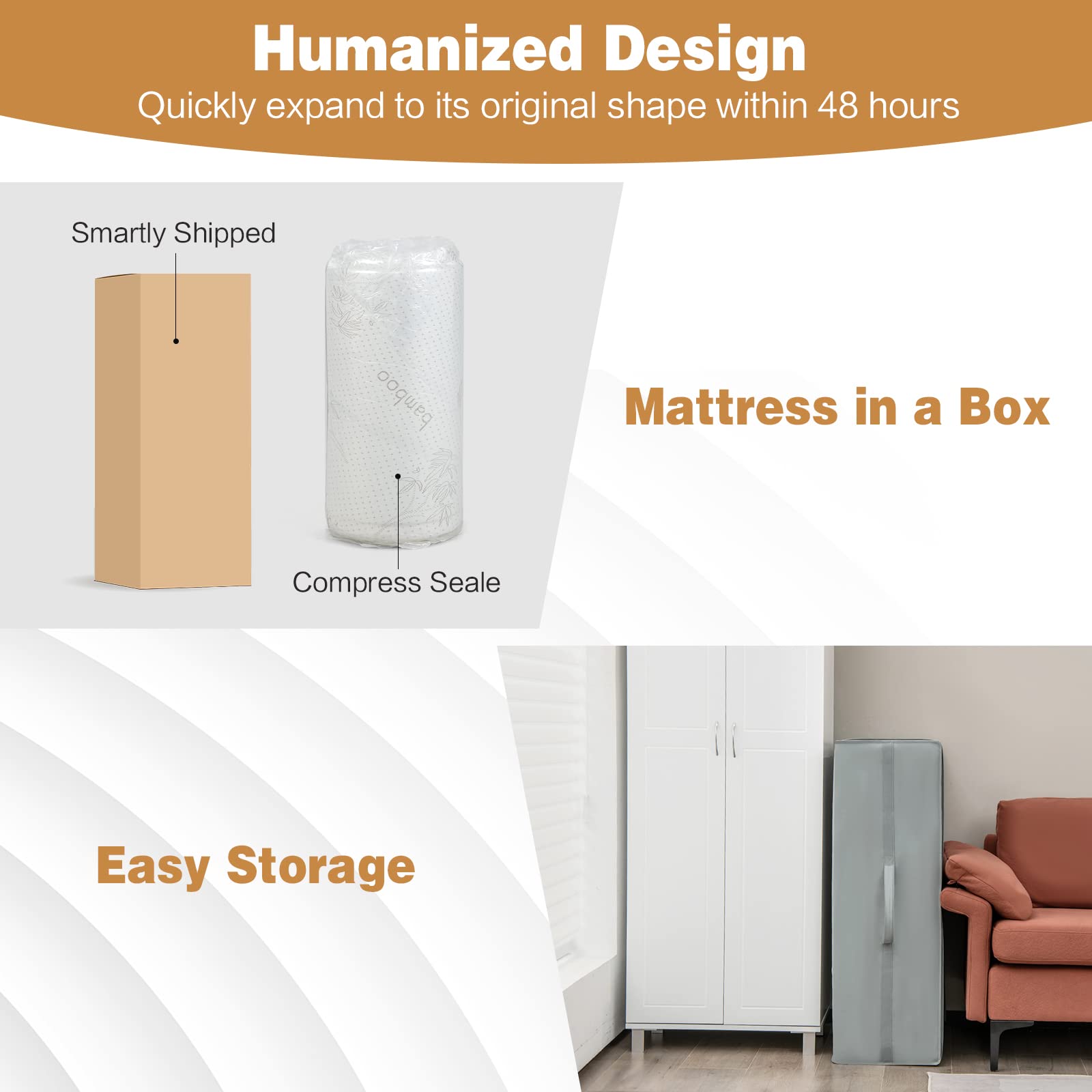 4" Tri-Folding Mattress with Storage Bag, Cool Gel Memory Foam Mattress with Removable Bamboo Cover