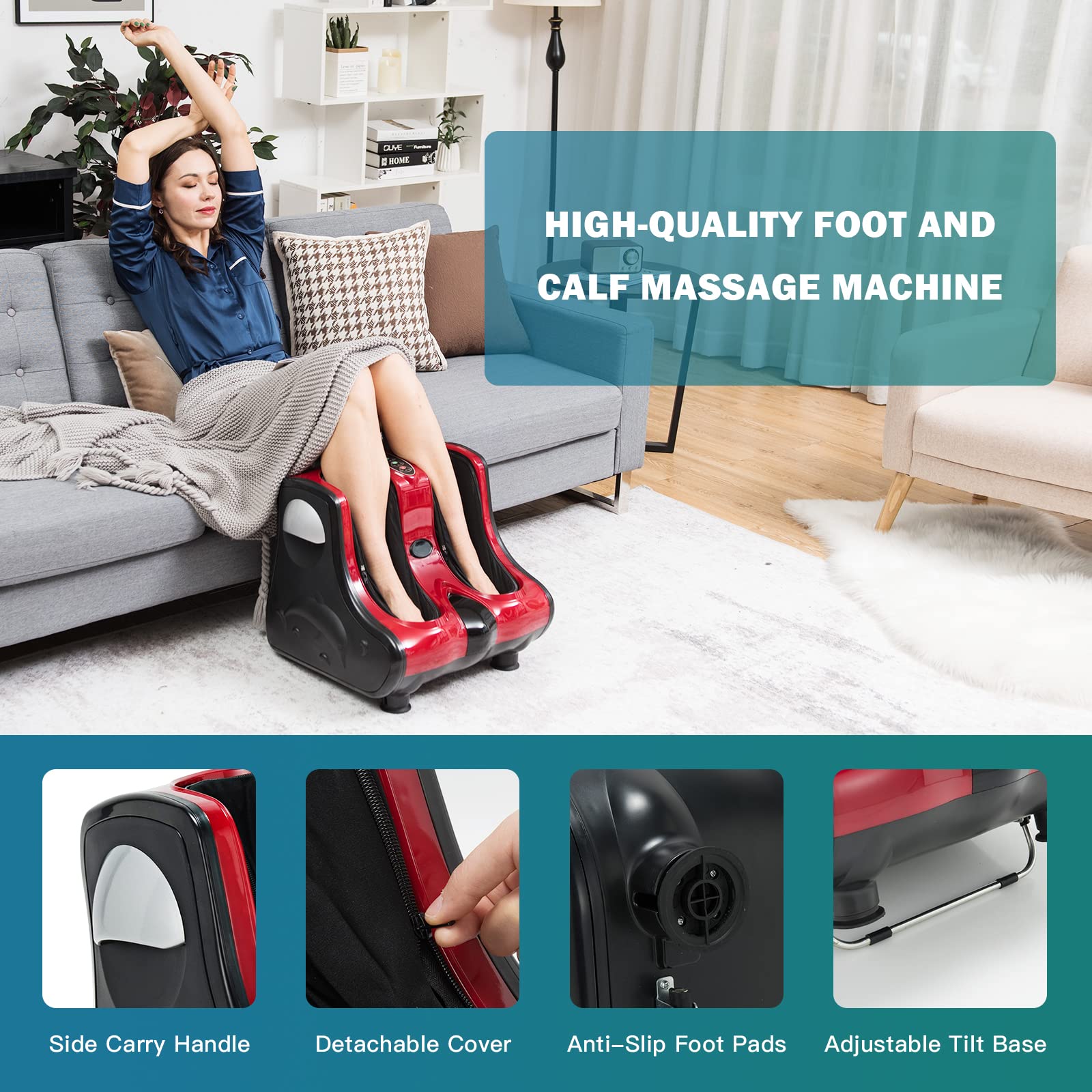 Foot and Calf Massager with Heat，Shiatsu Foot Massager Machine with Vibration, Deep Kneading, 3-Level Intensity Modes