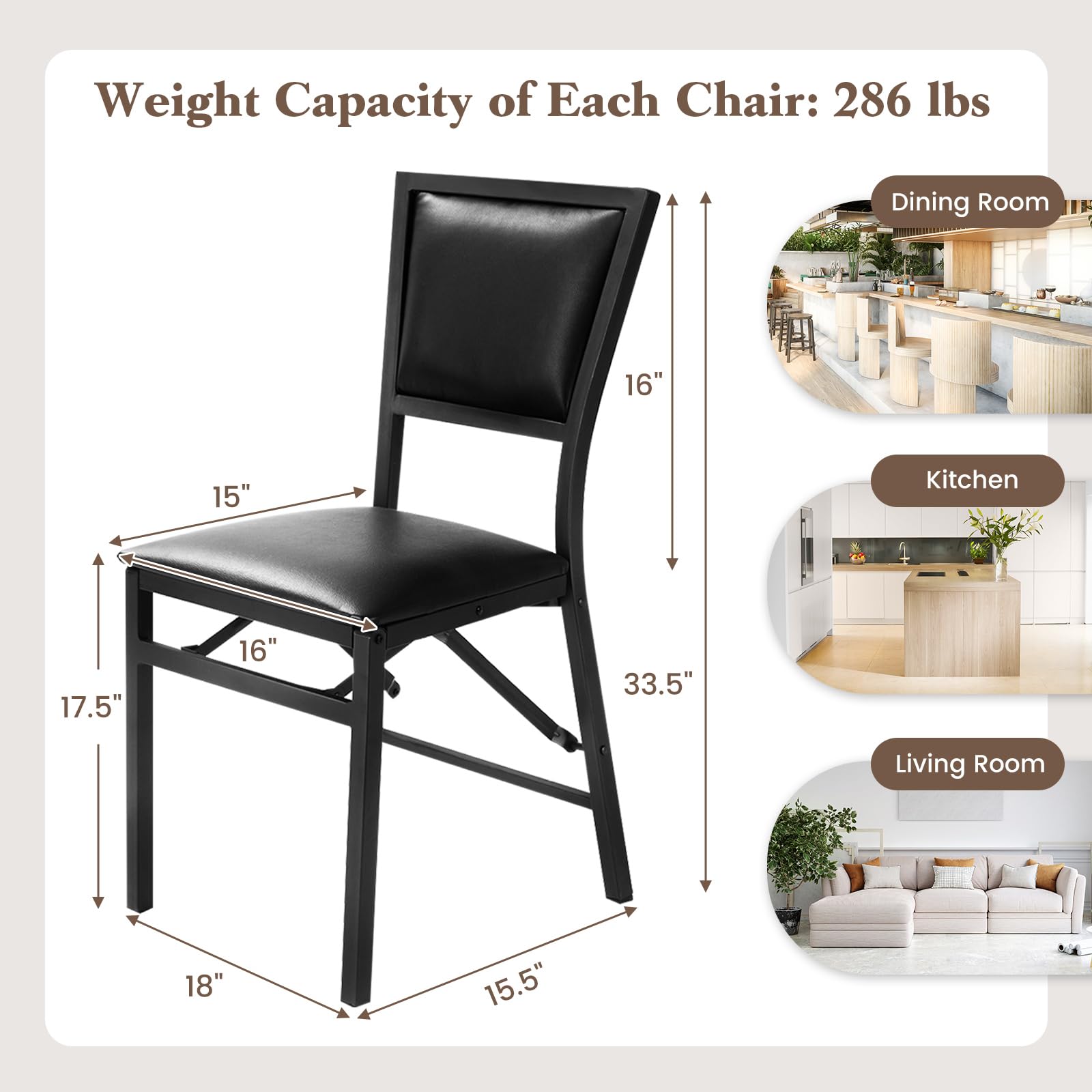 Folding Dining Chairs Set of 2/4 with Padded Seats, Sturdy Metal Frame
