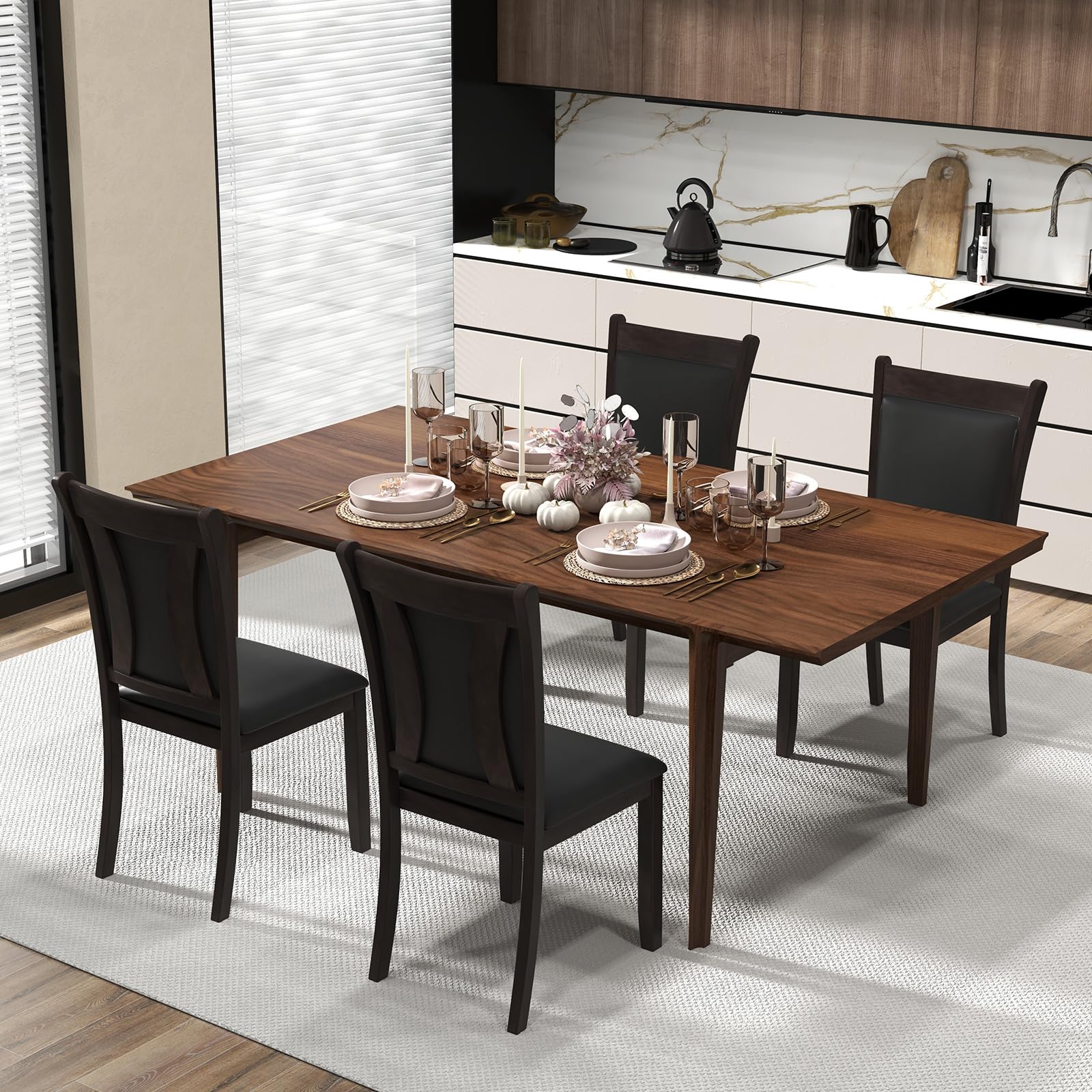 Wooden Dining Chairs Set of 2/4, Modern Armless Kitchen Chairs w/Padded Backrest & Seat, Rubber Wood Frame
