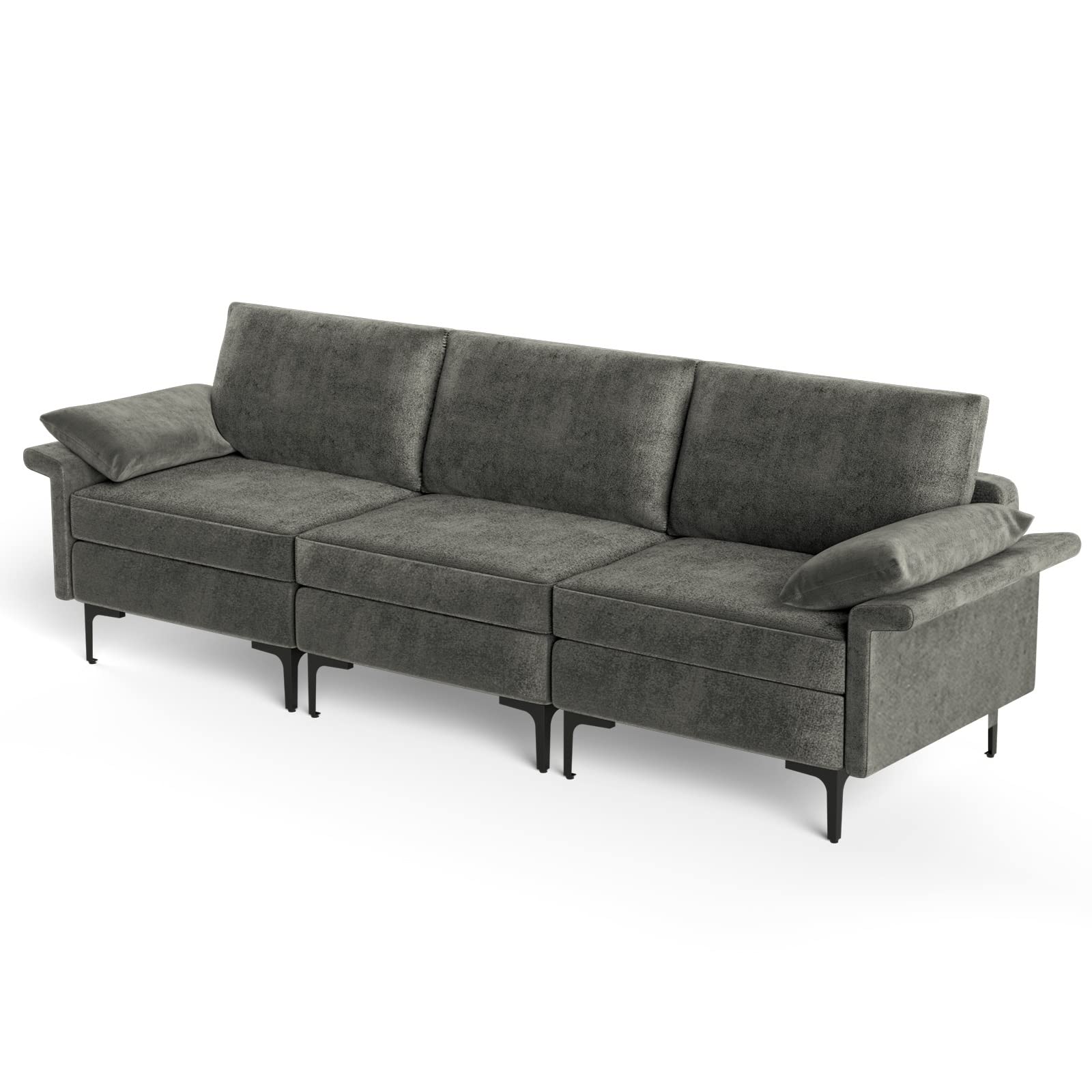 100.5 Inch Large Sectional Sofa, 3 Seat Couch with 3-Hole Outlet & 2 USB Ports