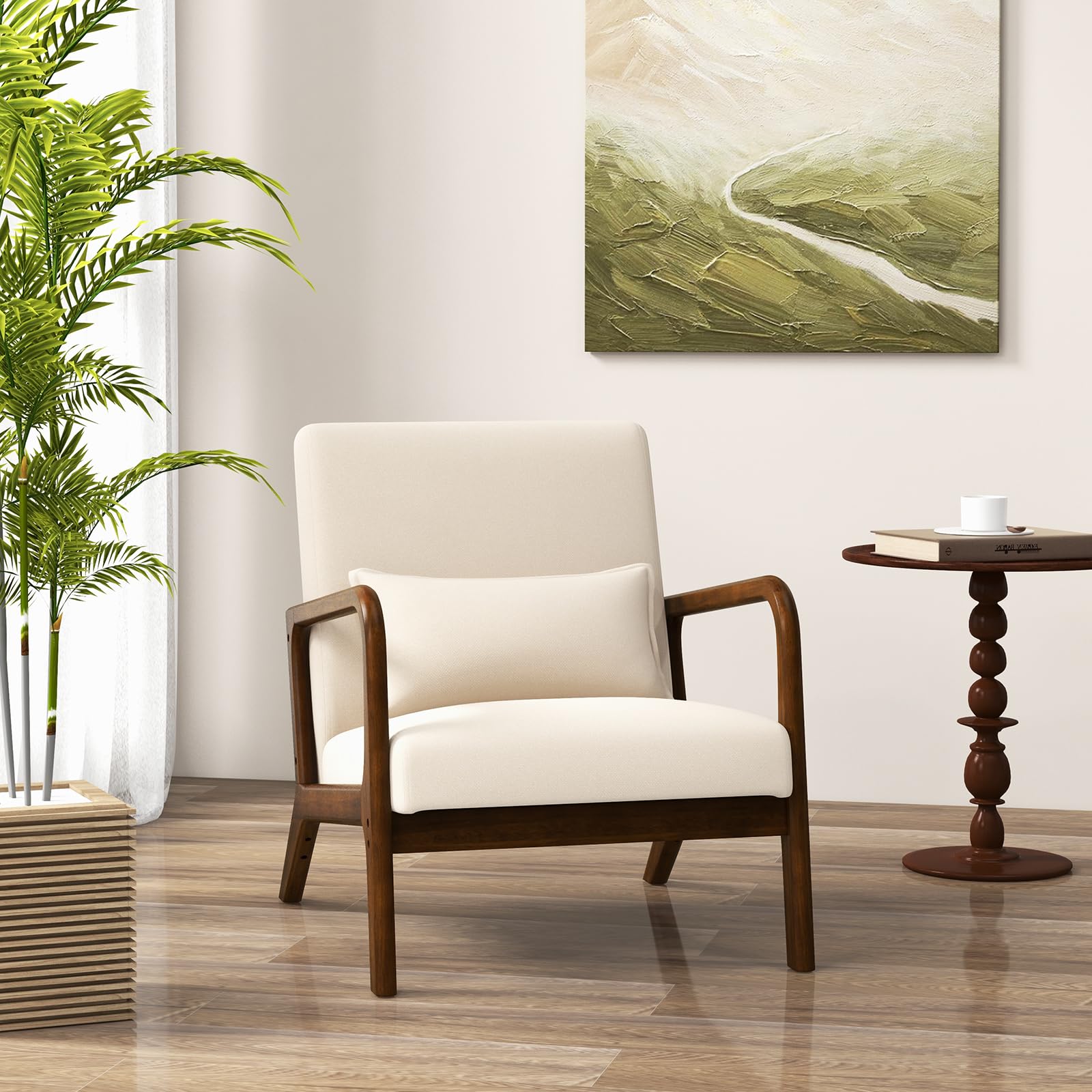 Mid Century Modern Chair, Indoor Living Room Leisure Accent Chair with Cushioned Seat & Back