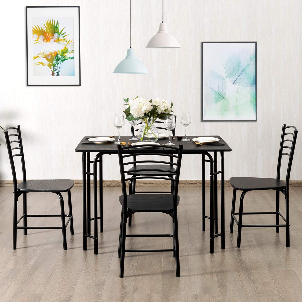 5 Piece Dining Set, Home Kitchen Table and 4 Chairs with Metal Legs