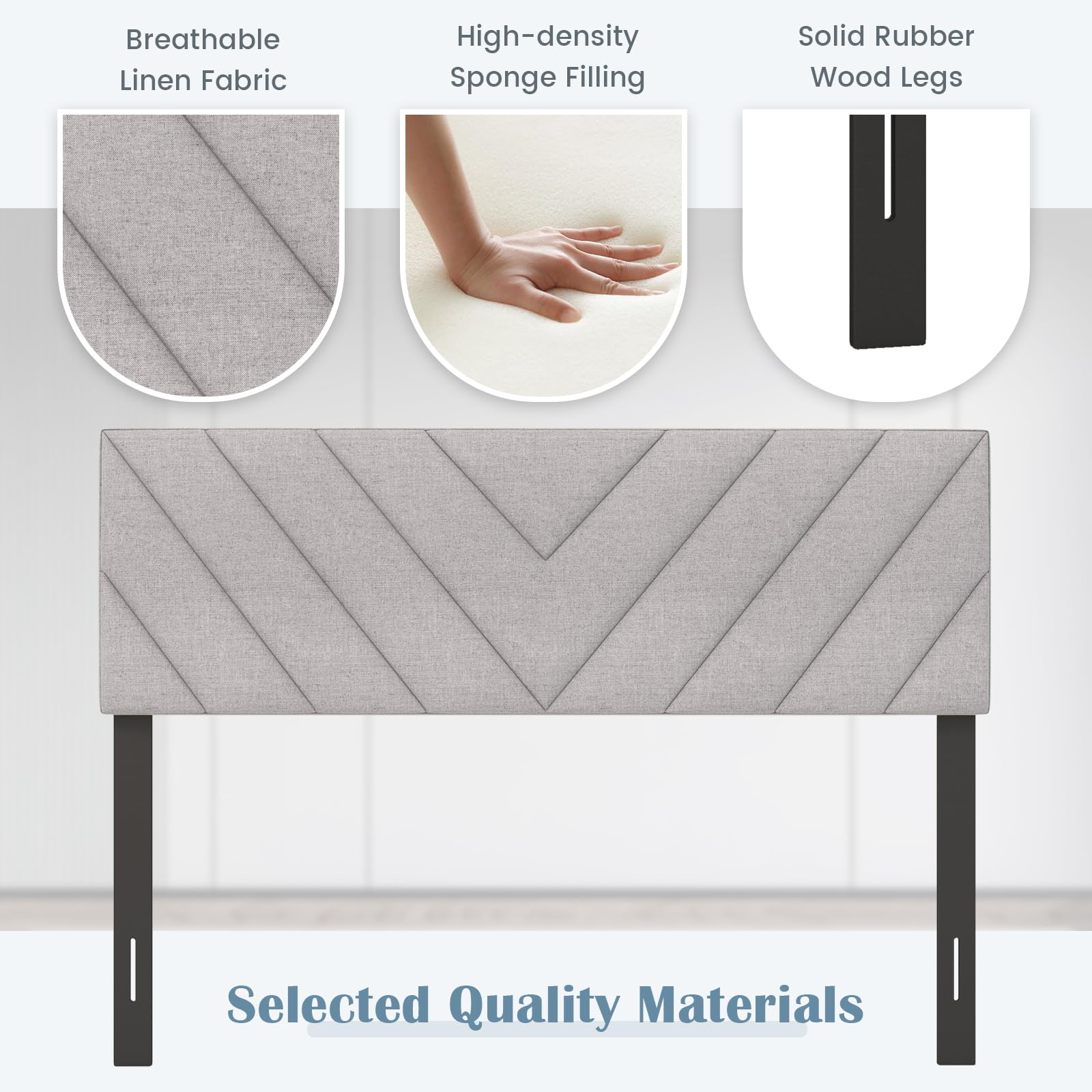 Linen Fabric Upholstered Headboard for Full/Queen Size Bed, Gray