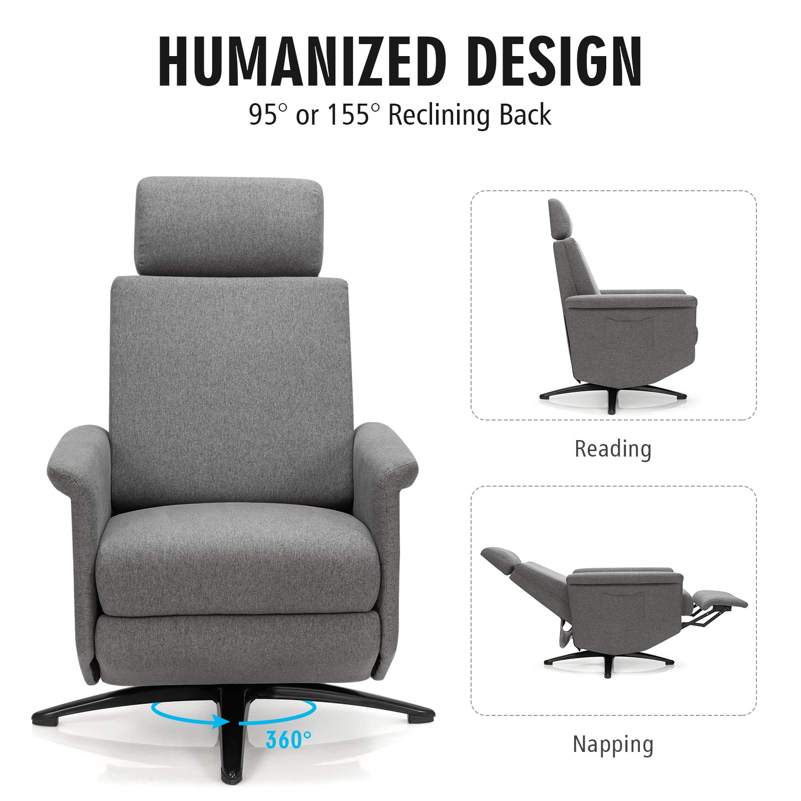 Recliner Chair with Vibration Massage & Remote Control , 360 Degree Swivel Reclining Sofa Chair
