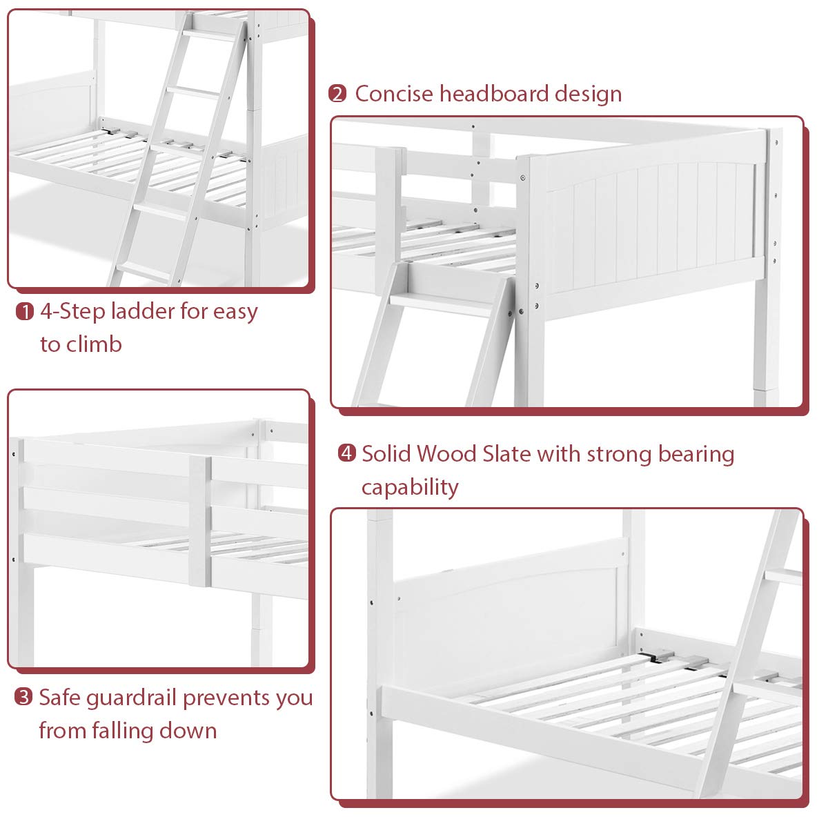 Wood Twin Over Twin Bunk Beds, Convertible 2 Individual Twin Beds for Kids Children