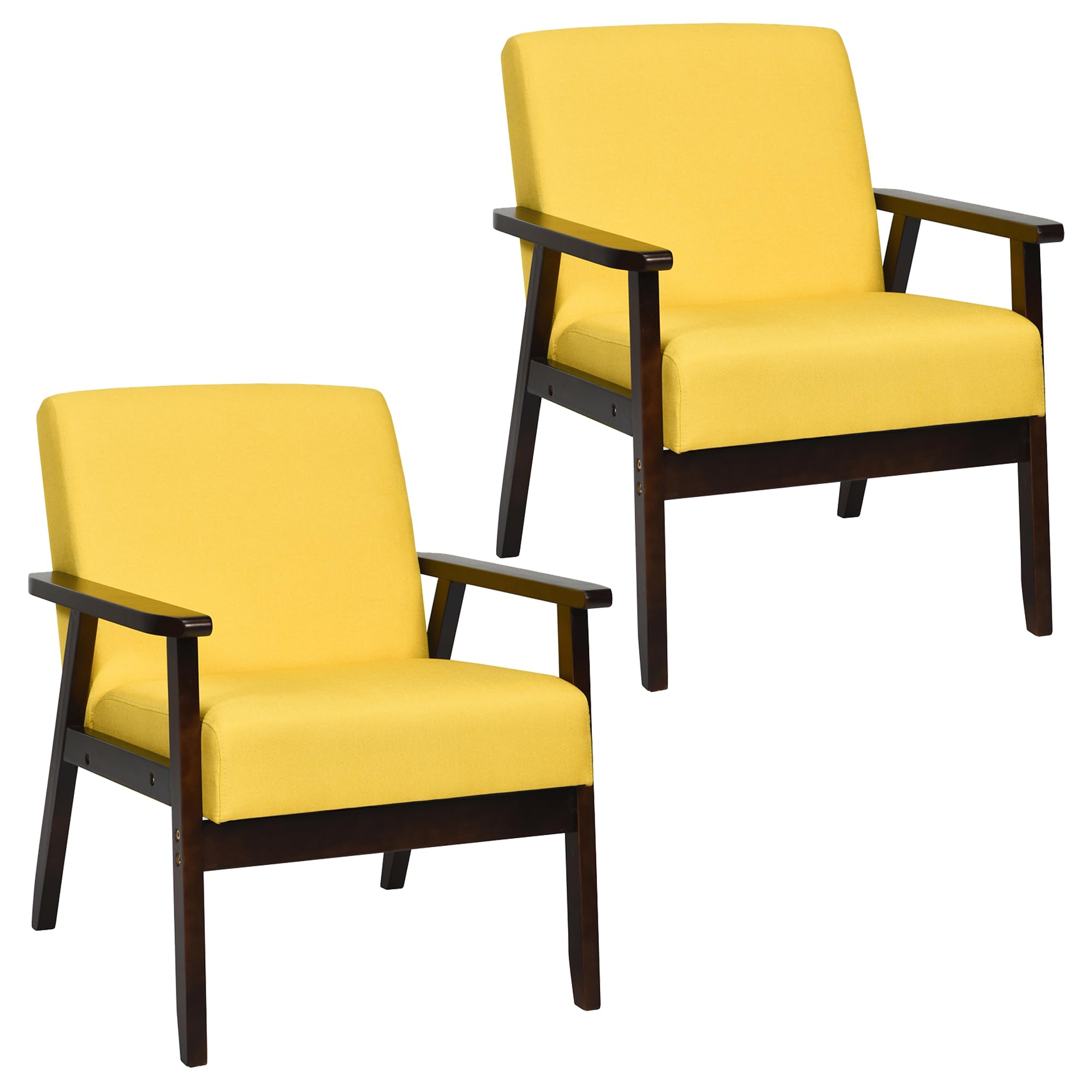 Armrest Accent Chair, Upholstered Linen Fabric Lounge Chair with Rubber Wood Legs, Comfortable Backrest