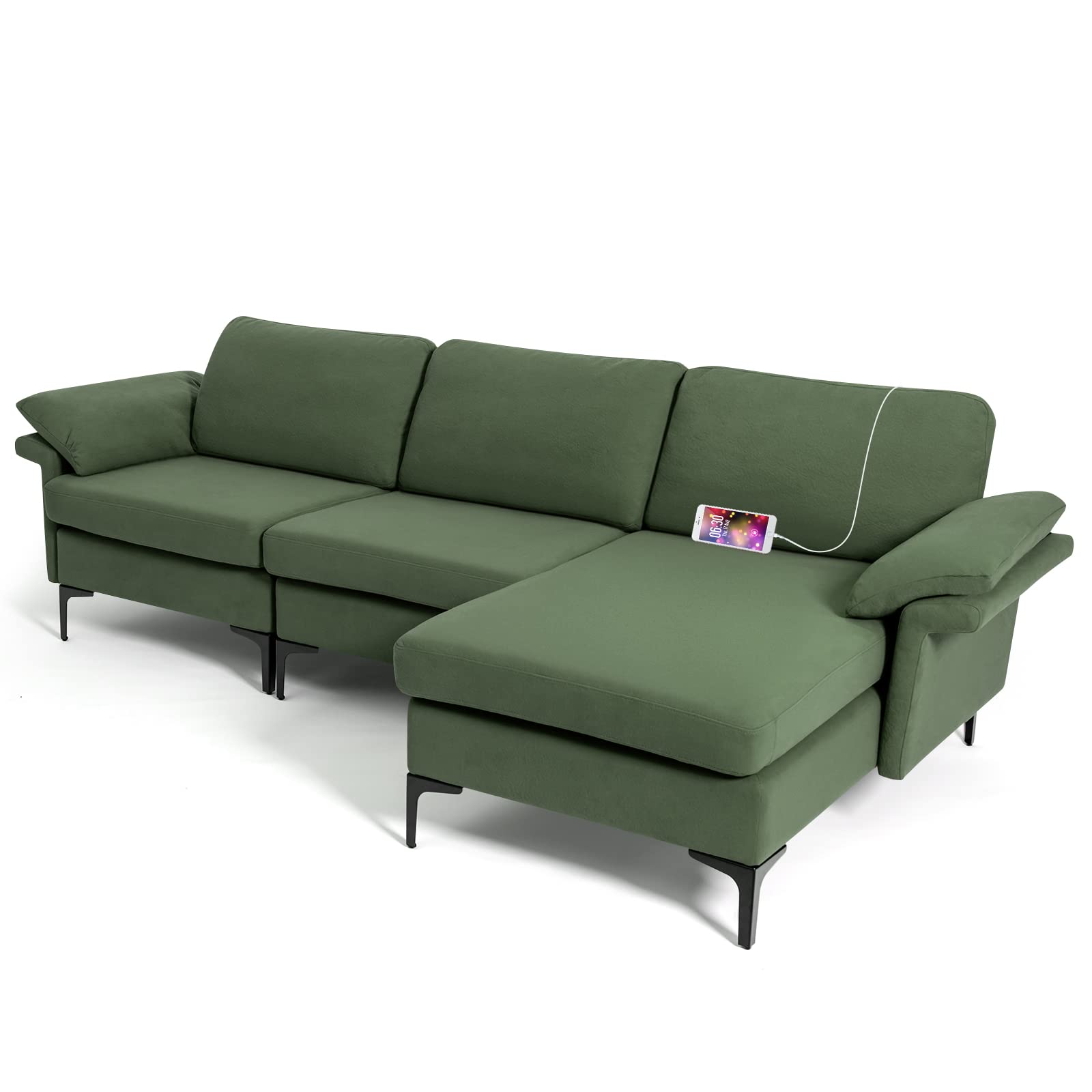100.5 Inch Convertible L-Shaped Sectional Sofa Couch, 3-Seat Sofa with Reversible Chaise Lounge