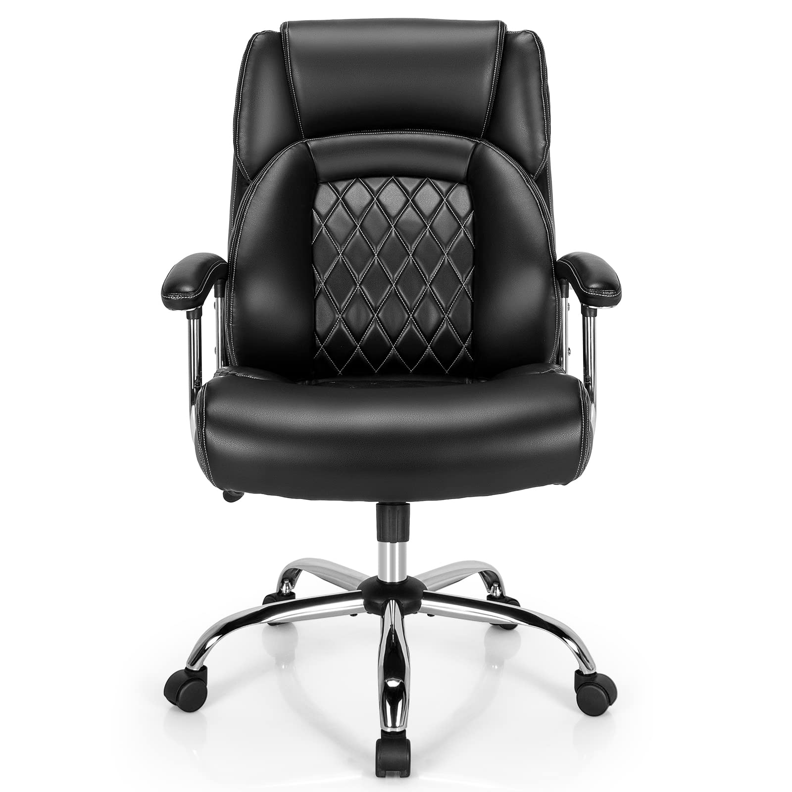 500LBS Big and Tall Office Chair, Wide Seat Large Leather Executive Chair w/Heavy Duty Metal Base