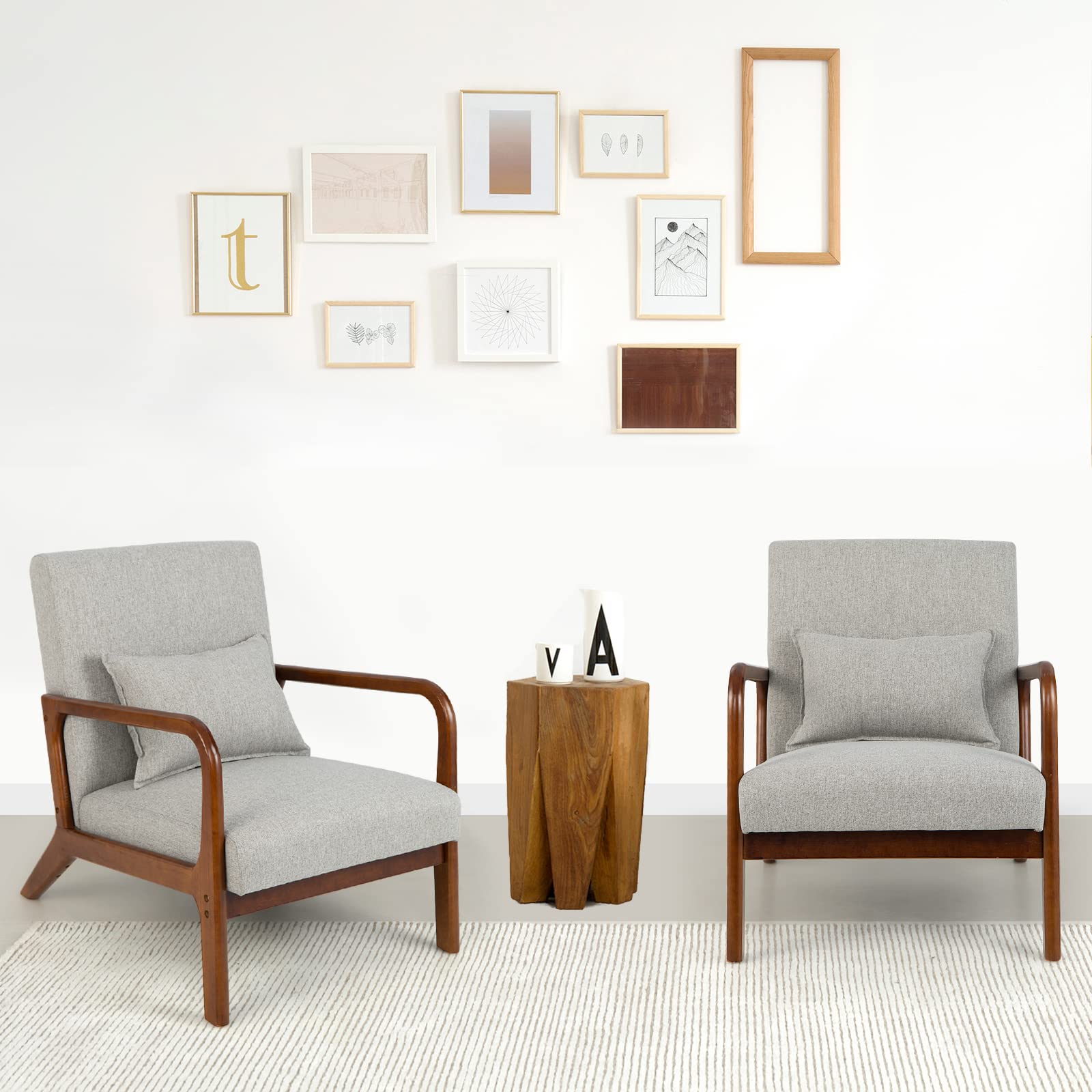 Mid Century Modern Chair, Indoor Living Room Leisure Accent Chair with Cushioned Seat & Back