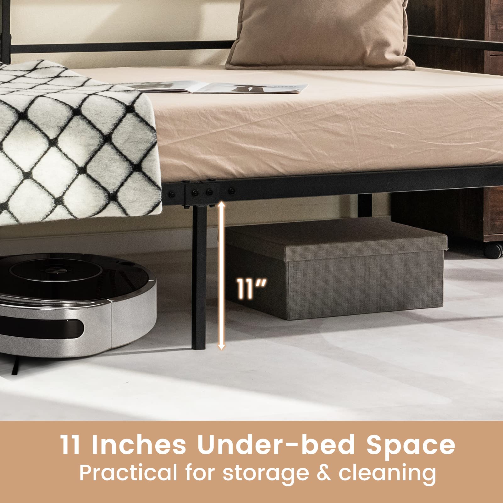 Twin Size Metal Daybed with Metal Slat Support & 3-Sided Guardrails