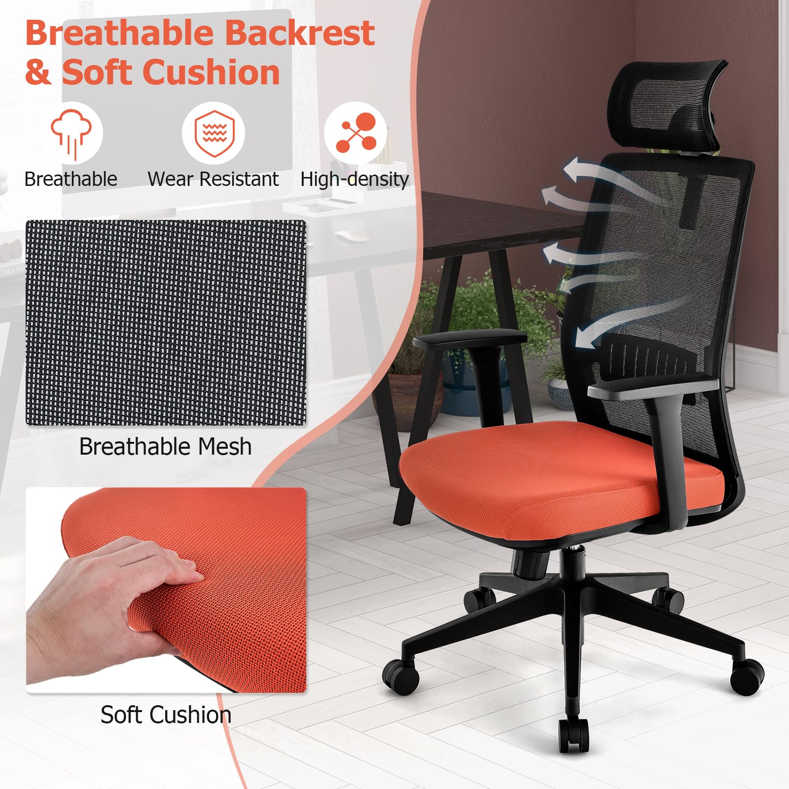 Ergonomic Mesh Office Chair with Adjustable Lumbar and 3D Headrest