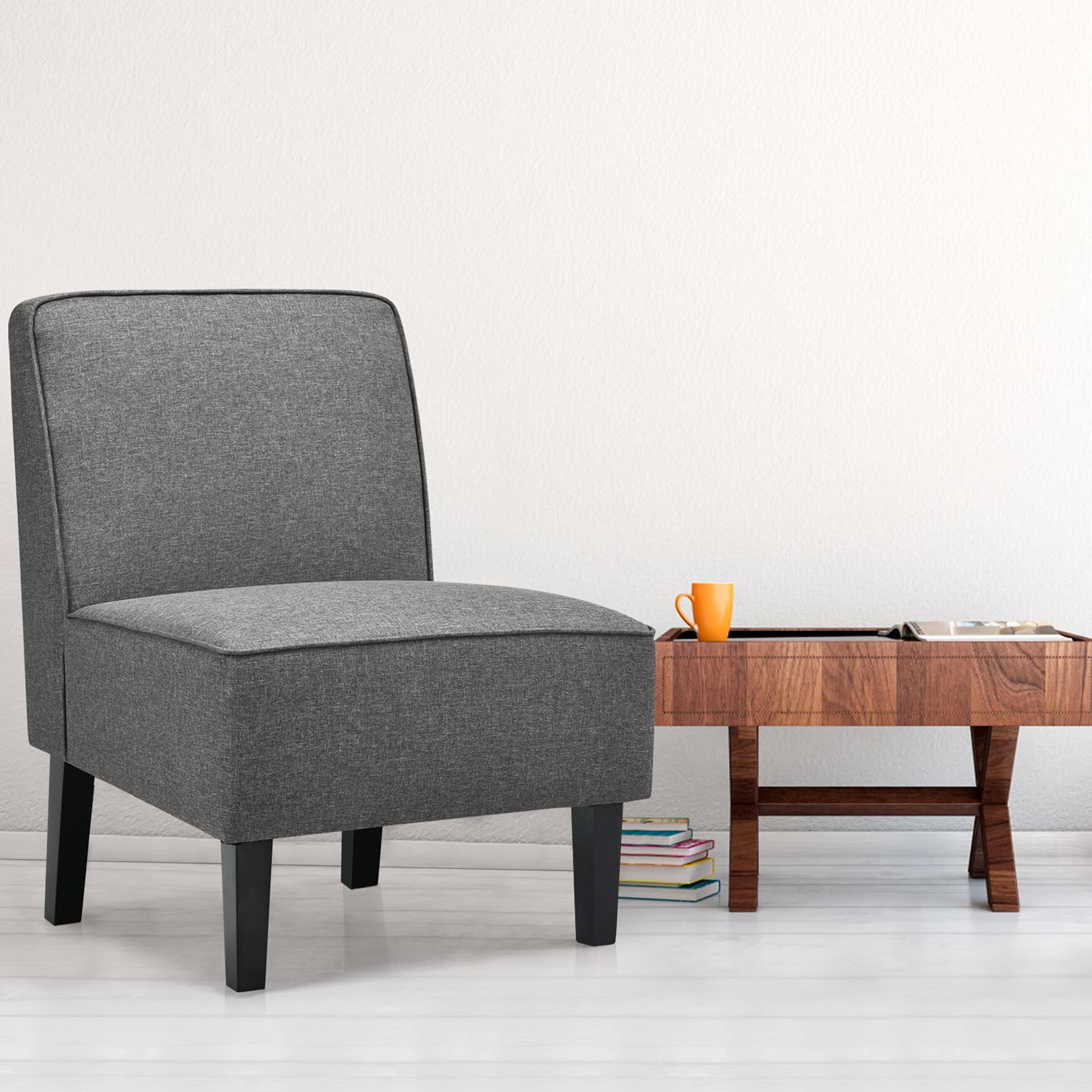 Set of 1/2 Thick Armless Accent Chair with Solid Wood Legs, 9" Thick Sponge Cushion