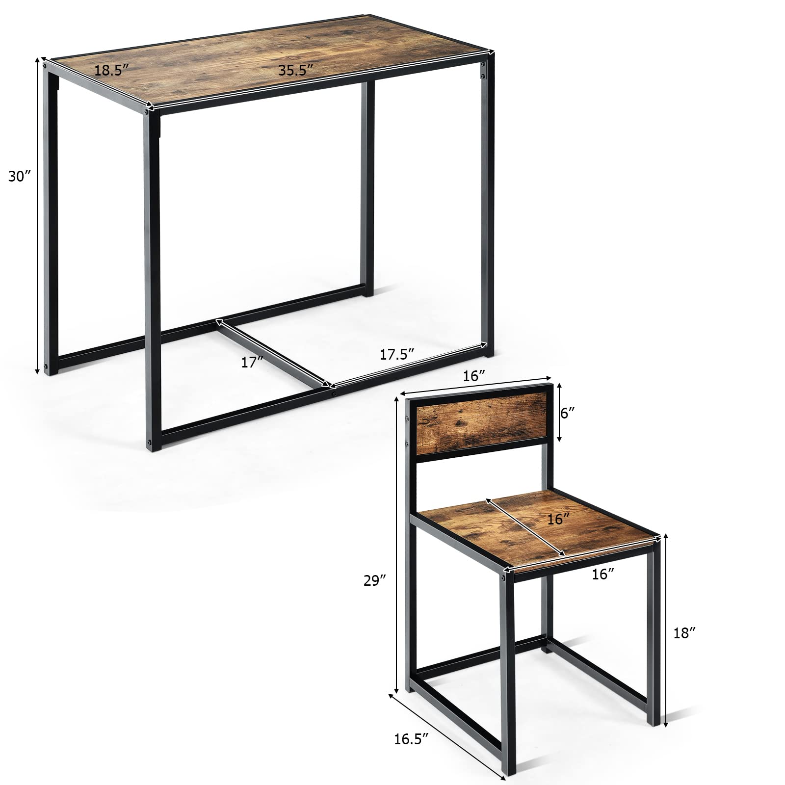 3 Piece Kitchen Table Set with 2 Chairs, Metal Frame