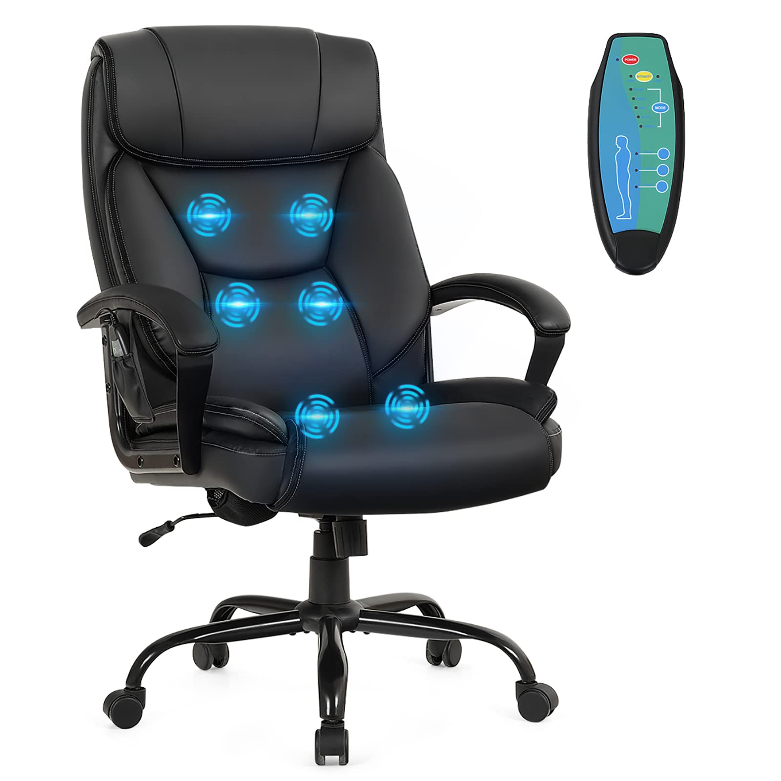 500 lbs Big and Tall Office Chair, Massage Executive Chair w/ 6 Vibrating Points