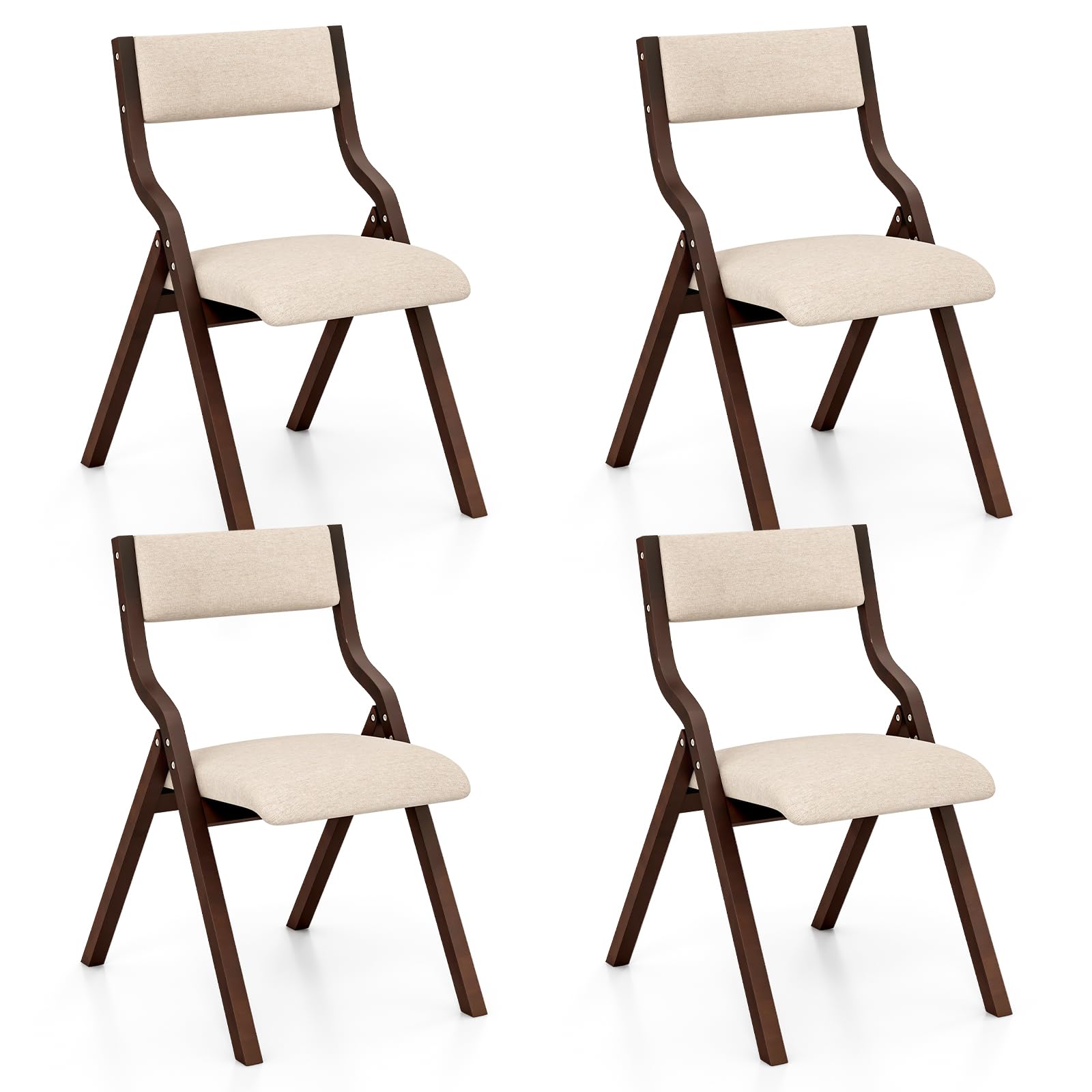 Folding Dining Chairs Set of 2/4, Foldable Chairs with Padded Seat and Solid Wood Frame