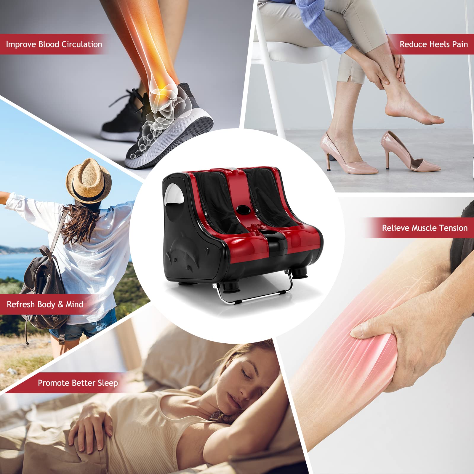 Foot and Calf Massager, Shiatsu Foot Massager Machine w/Heating, Kneading, Vibration, Rolling, Adjustable Speed & Tilt Base