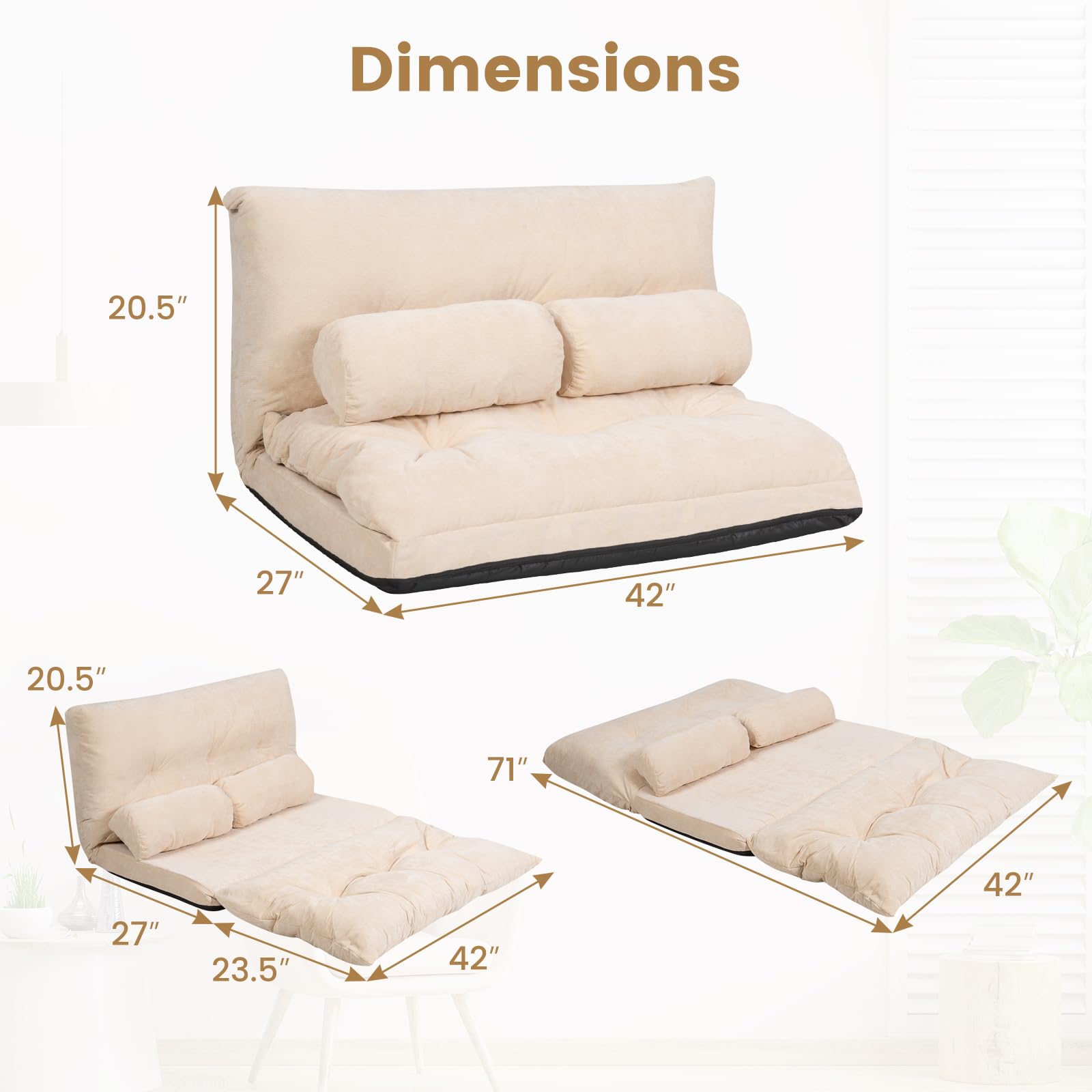Foldable Floor Lazy Sofa with 2 Pillows