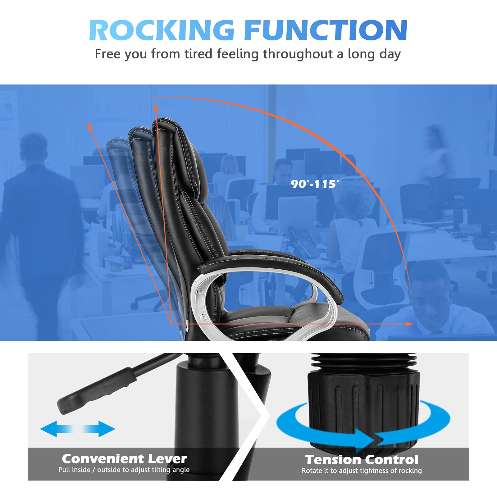 Executive Office Chair, Leather High Back Managerial Chair, Big and Tall Desk Chair with Soft Padded Armrest