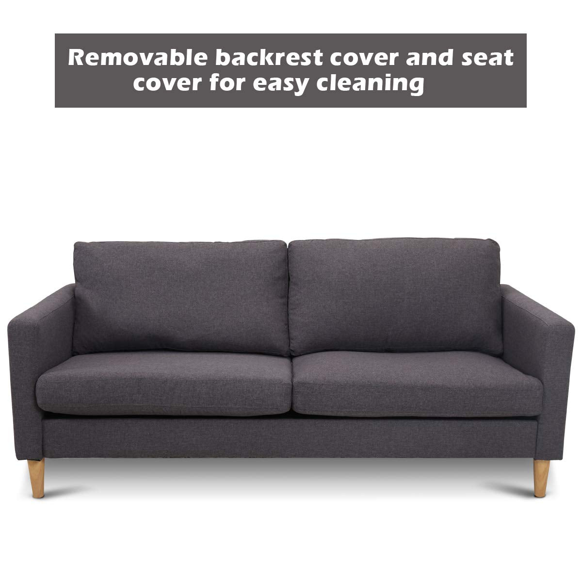 Modern Upholstered Fabric Accent Futon Sofa Bed w/Wood Leg and Armrest