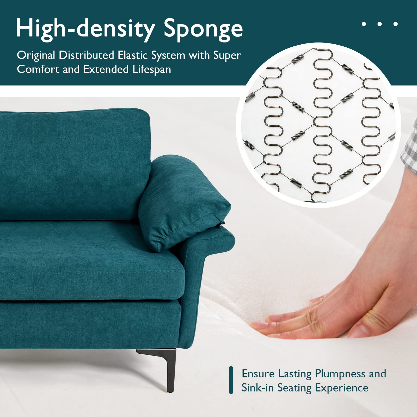 72.5" Loveseat Sofa Couch, Modern Love Seat with Removable Armrest Pillows