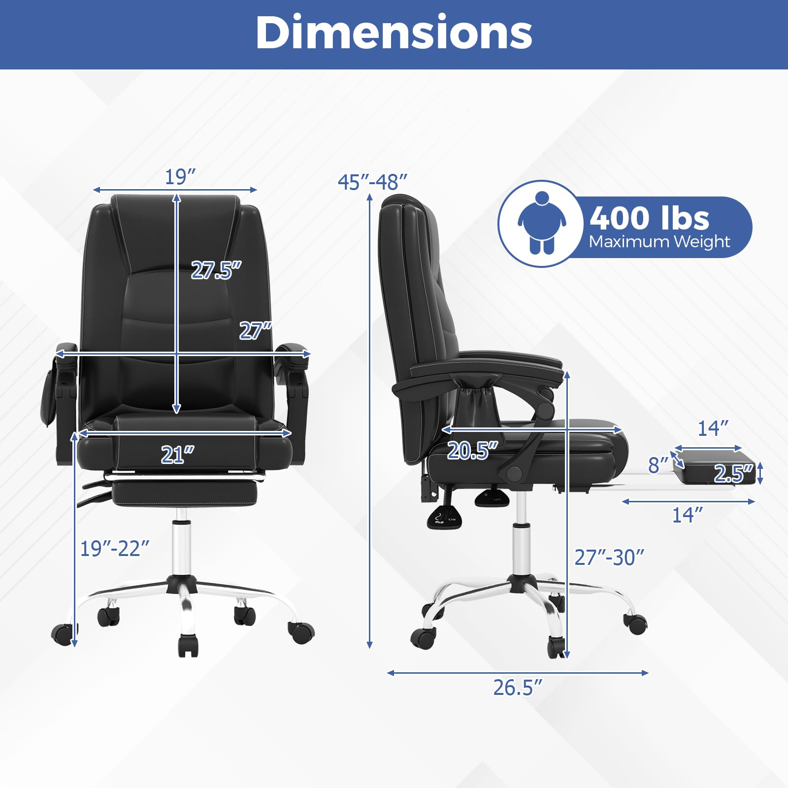 Massage Adjustable Executive Chair - 400 LBS Big and Tall Office Chair with Linkage Armrests