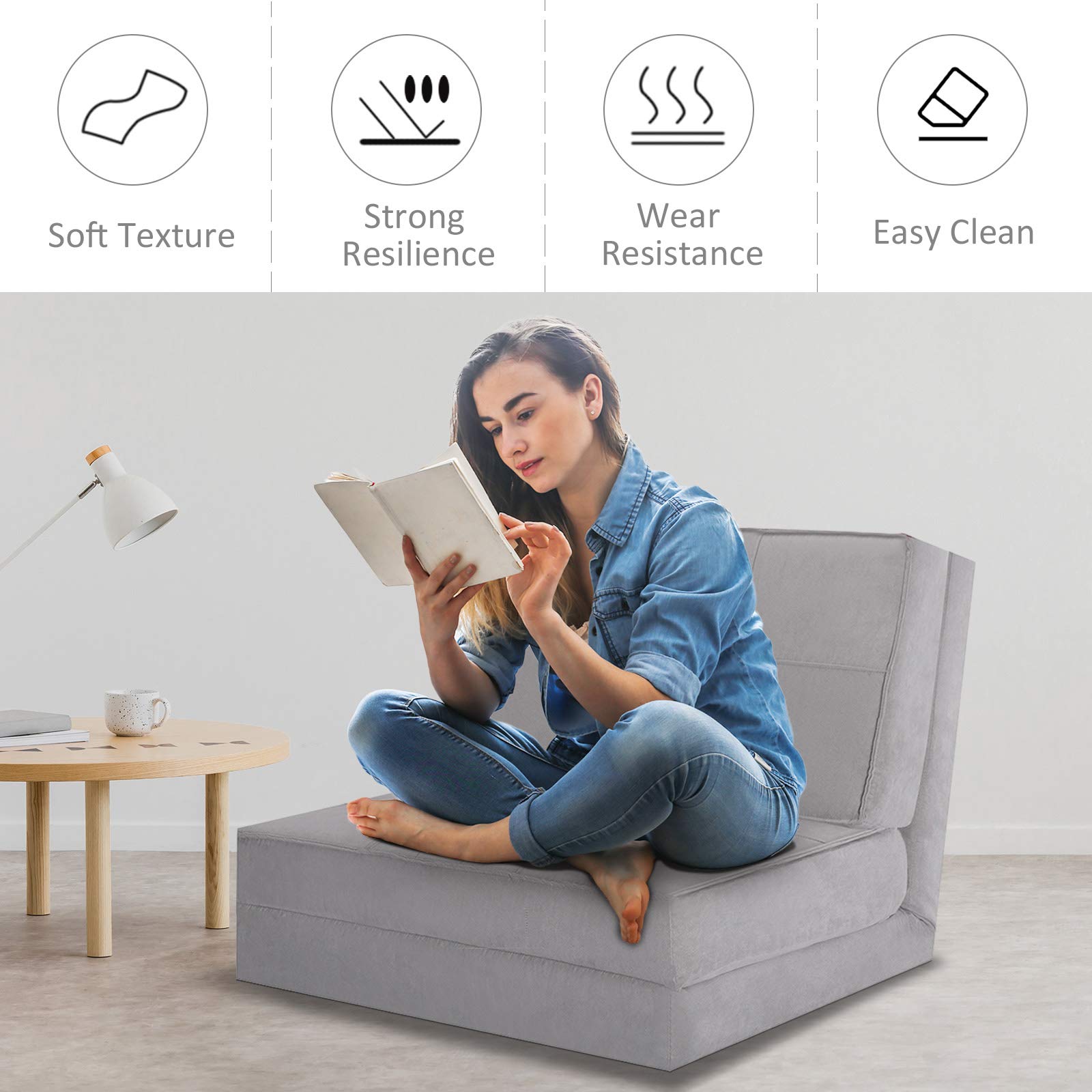 5-Position Adjustable Convertible Flip Chair, Sleeper Dorm Game Bed Couch Lounger Sofa Chair Mattress
