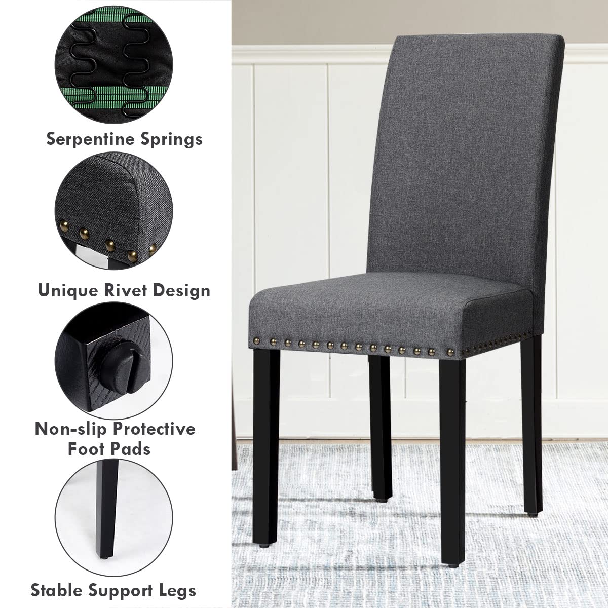 Upholstered Dining Chairs Set of 2, Fabric Side Chairs with Wood Legs, Soft Padded Seat