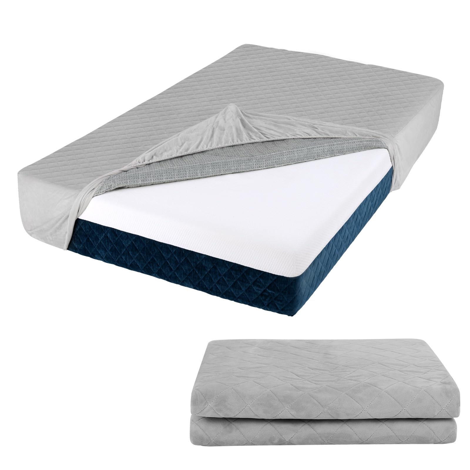 Mattress Topper Cover, Soft Velvet Mattress Protector with Deep Pockets, Elastic Sides & Anti-Slip Bottom