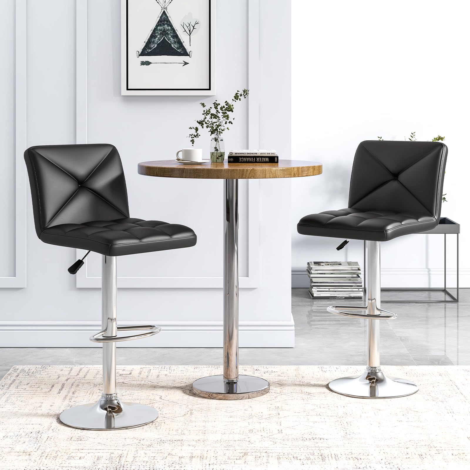 Bar Stools Set of 2/4, Modern PU Leather Swivel Counter Height Bar Stools with Back, Heavy-Duty Metal Base & Footrest