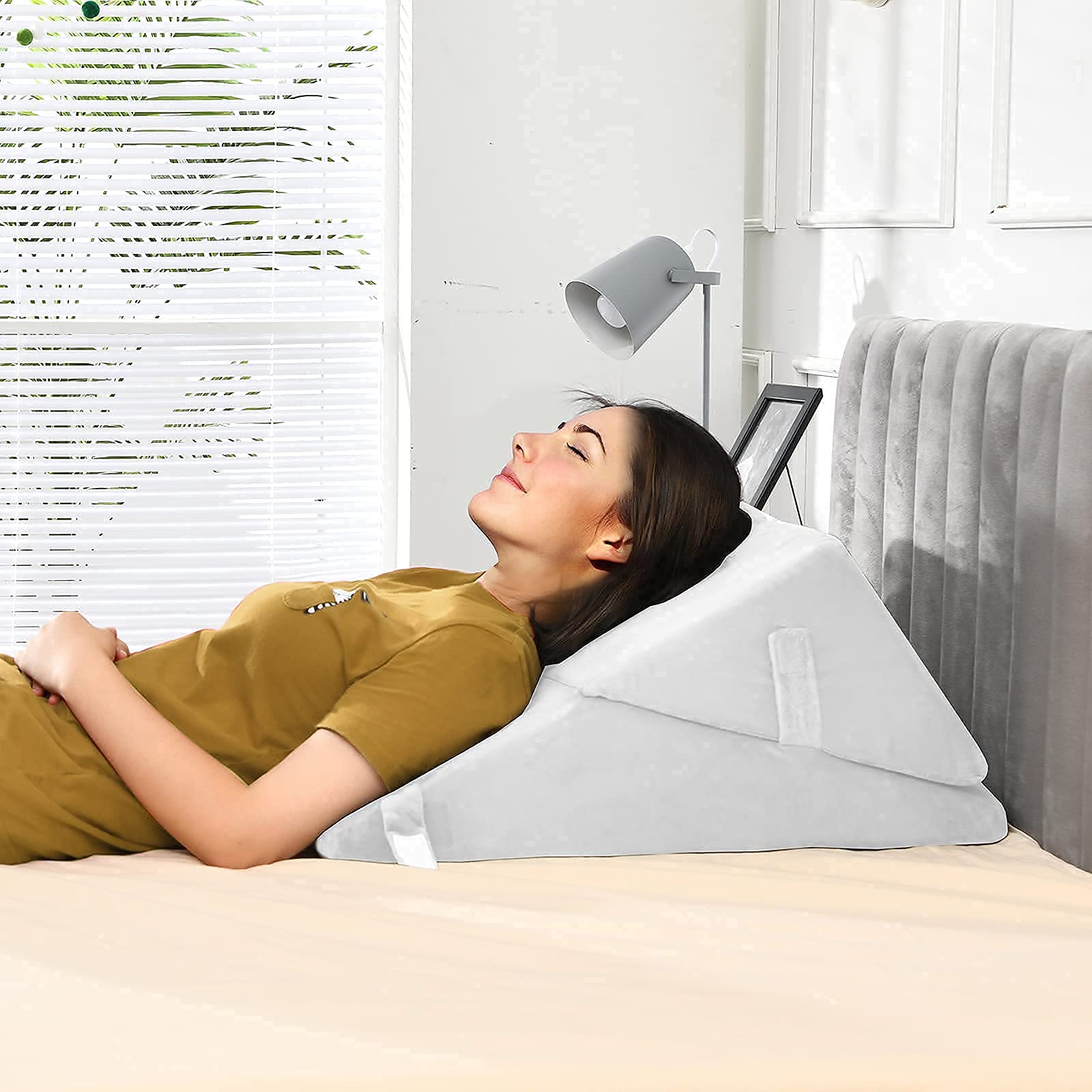 Bed Wedge Pillow with Adjustable Back Support Detachable Headrest, Memory Foam Fill, Soft Washable Cover
