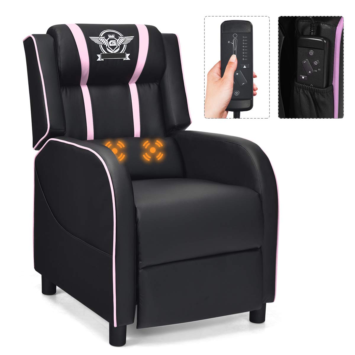 Adjustable Massage Gaming Chairs for Adults w/Footrest, Remote Control & Side Pocket