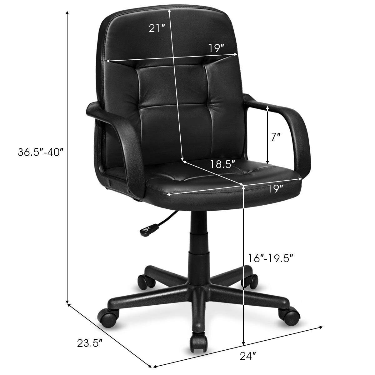 Executive Chair Mid Back Office W/Arms and Swivel Wheels
