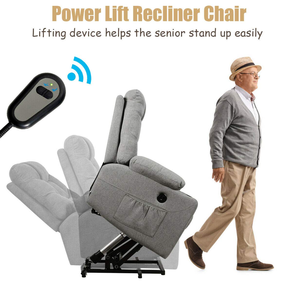 Power Lift Chair Electric Recliner Sofa for Elderly w/ 8 Point Massage & Lumbar Heat