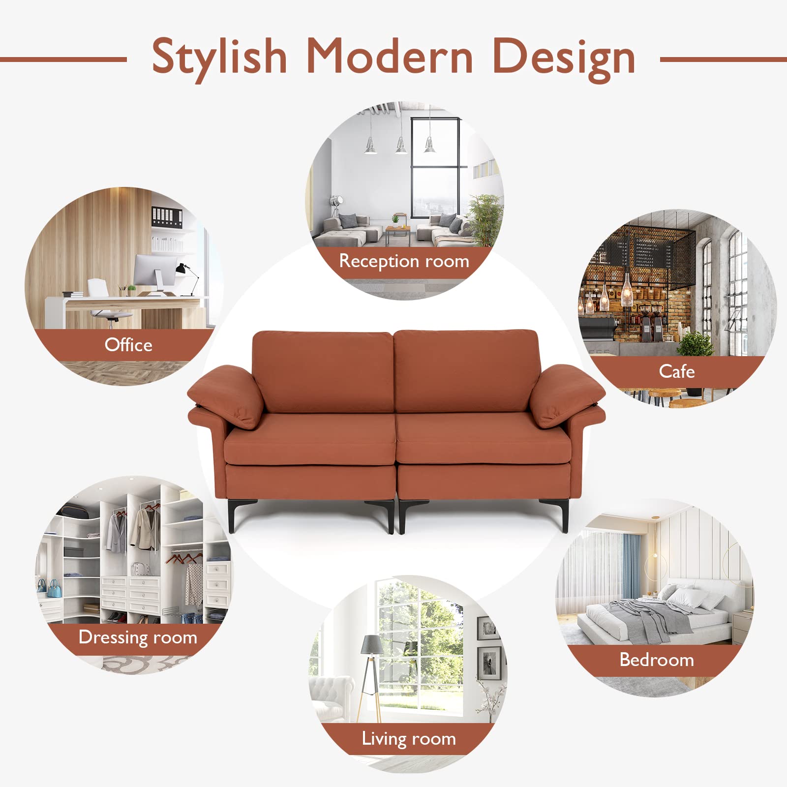 72.5" Loveseat Sofa Couch, Modern Love Seat with Removable Armrest Pillows