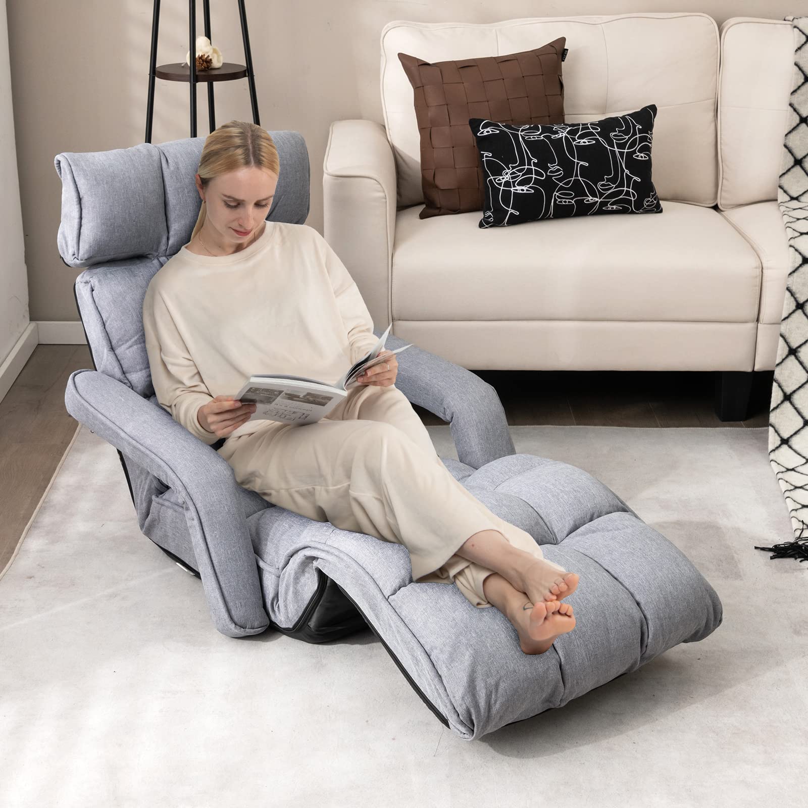 Foldable Lazy Sofa, Indoor Chaise Lounger Sofa with 6 Adjustable Positions