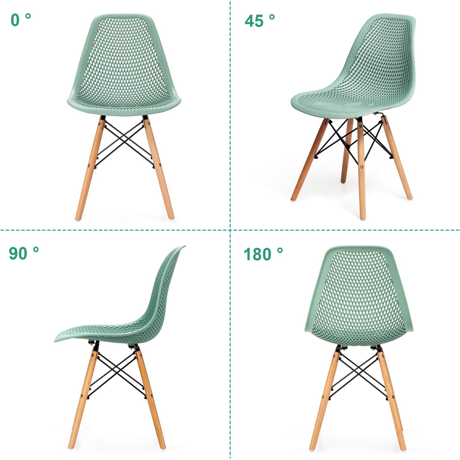 Set of 2/4 Modern Dining Chairs, Outdoor Indoor Shell PP Lounge Side Chairs with Mesh Design, Beech Wood Legs
